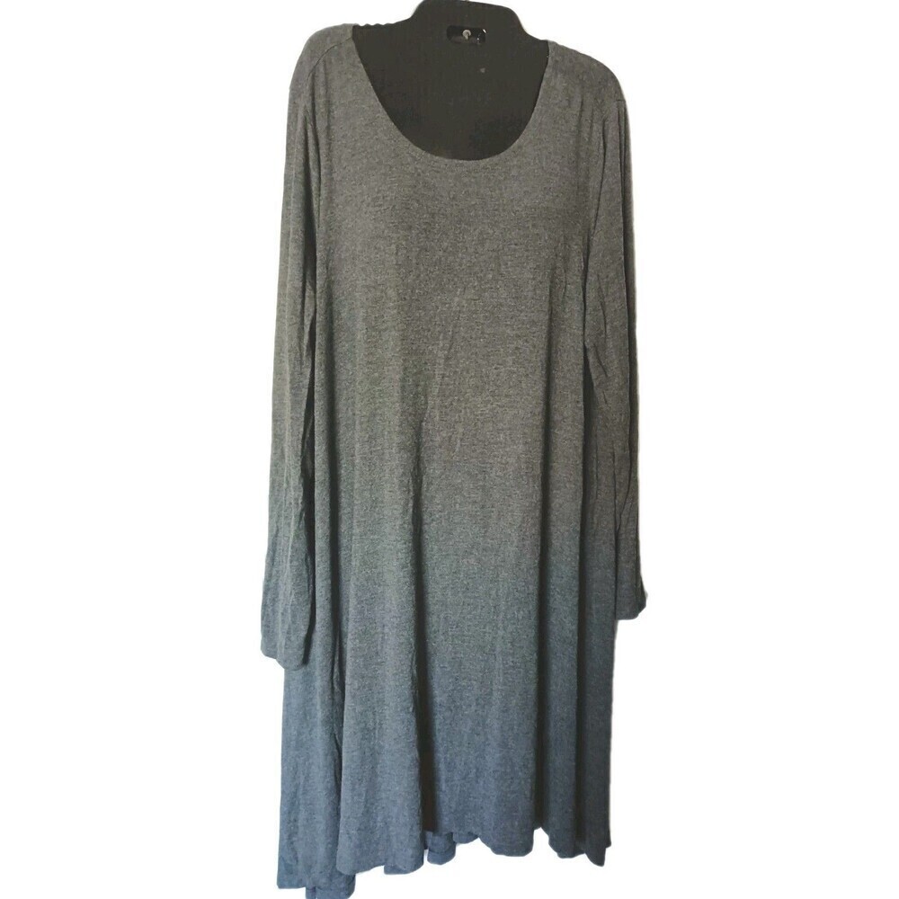 Joan Vass Tunic Dress Size Large Gray Scoop Neck Long Sleeve Knit Pullover